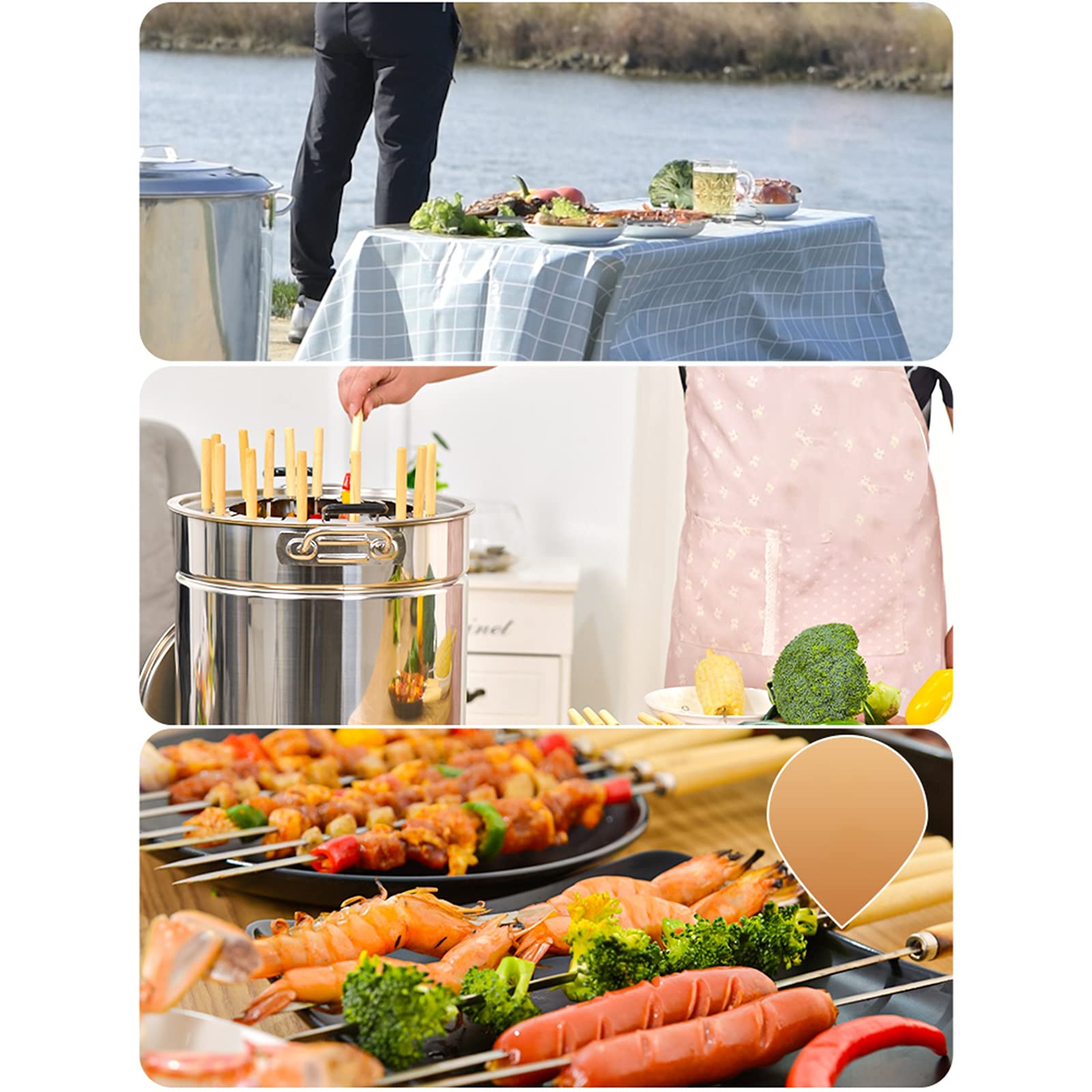 AIZYR Stainless Steel Charcoal Grill - Portable Smokeless BBQ Grill with Accessories Kit for Outdoor Cooking, Camping, Picnics & Backyard Parties (35x40cm) - Perfect for Tailgating, Beach Trips & Family Gatherings