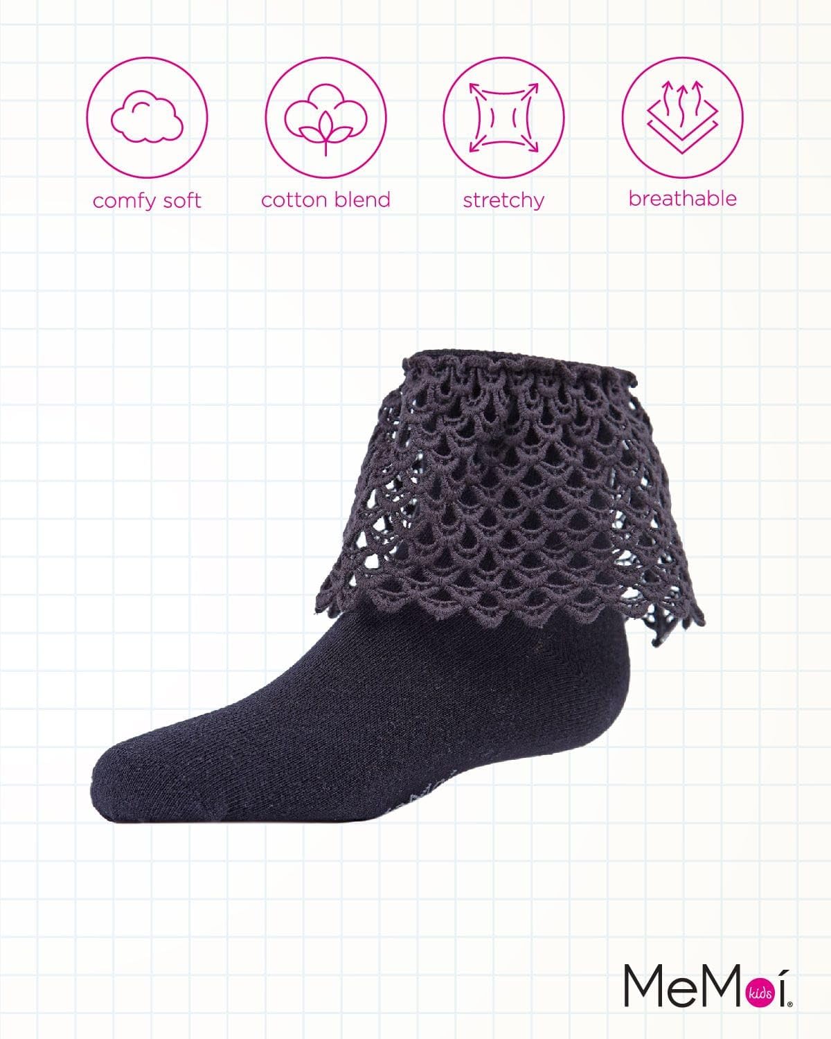 MeMoi Girls Lacy Loopsy Cotton Blend Ankle Socks - Comfortable & Stylish for School, Play & Everyday Wear