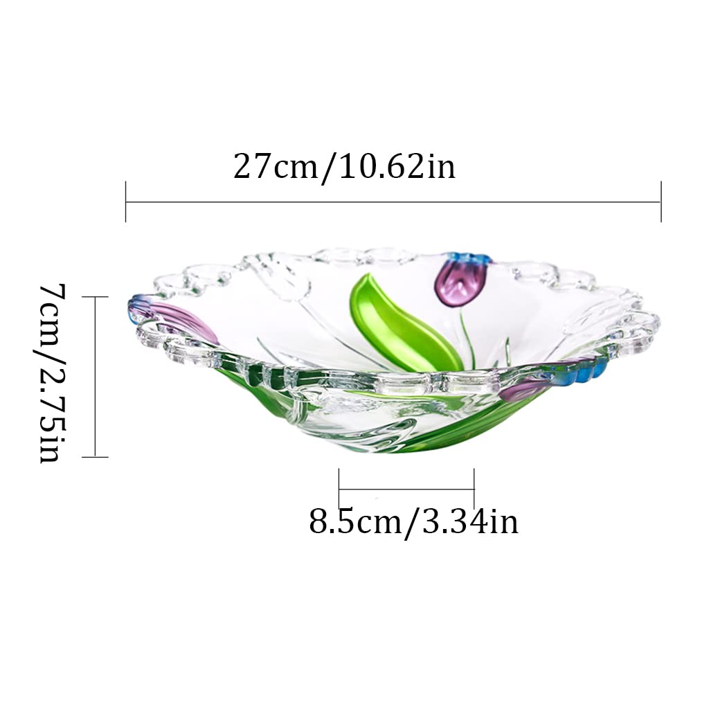 Crystal Glass Fruit Bowl with Golden Tulip Design - Elegant Serving Dish for Fruits, Snacks, Nuts | Perfect for Living Room, Kitchen, Coffee Table, Hotel Decor & Home Decoration