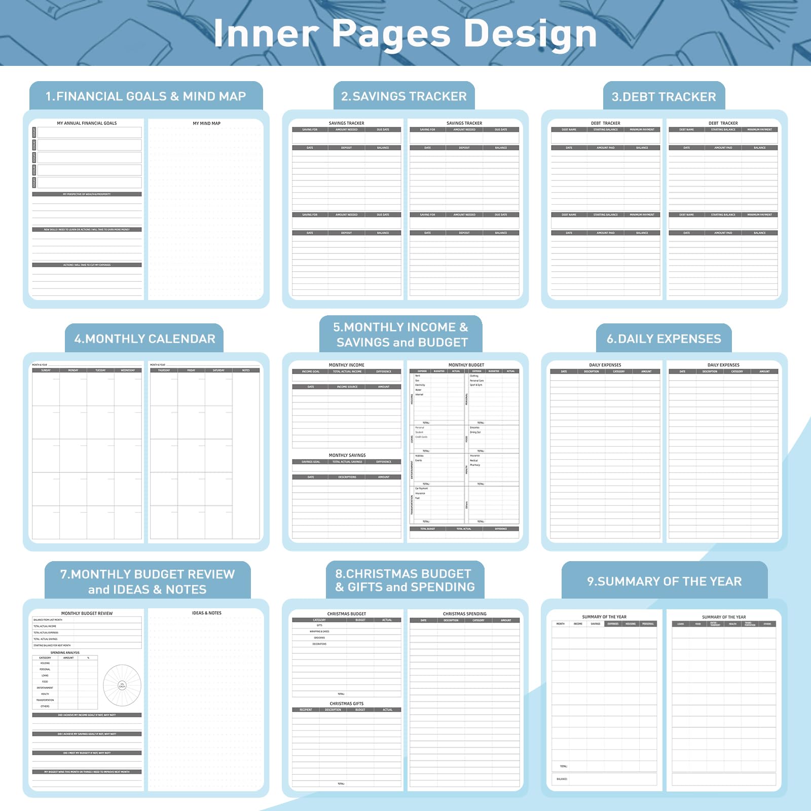 WEMATE 2025 Monthly Budget Planner - Undated Expense Tracker Notebook & Financial Organizer | 12-Month Bill Organizer, A5 Account Book for Money Management (Blue) | Perfect for Personal Finance, Household Budgeting & Financial Goal Tracking