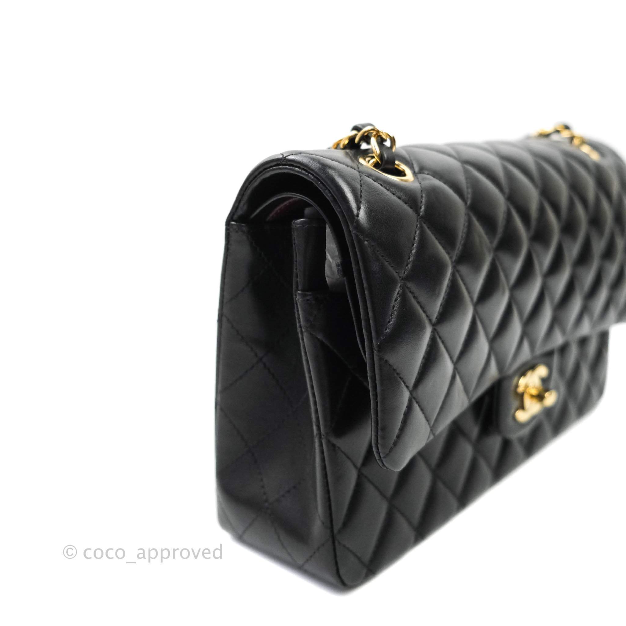 Chanel Classic Flap Bag M/L Size - Black Lambskin Leather with Gold Hardware | Luxury Handbag for Women, Perfect for Evening Events & Daily Use