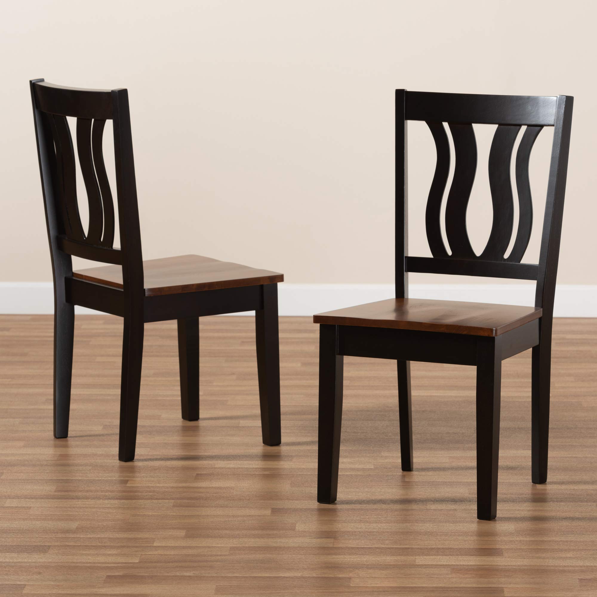 Baxton Studio Fenton Transitional Dining Chairs - 2-Piece Set with Two-Tone Dark Brown & Walnut Brown Wood Finish | Perfect for Modern Kitchens, Dining Rooms & Open-Concept Spaces