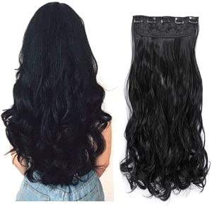 INAAYA Synthetic Curly Hair Extensions for Women & Girls - Black | Clip-in Hair Extensions for Volume & Length | Perfect for Parties, Weddings & Daily Styling