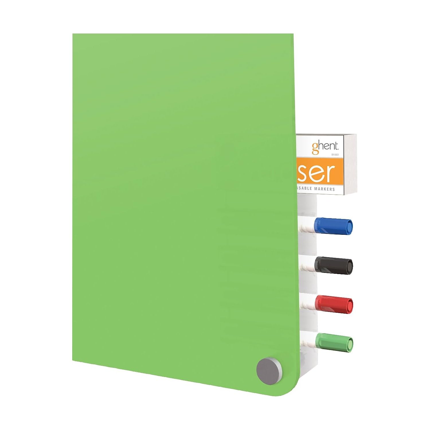 Ghent 2' x 3' Harmony Magnetic Glass Whiteboard - Green with Radius Corners - Includes 4 Rare Earth Magnets, 4 Dry Erase Markers & Eraser (HMYRM23GN) - Perfect for Office, Classroom & Home Use