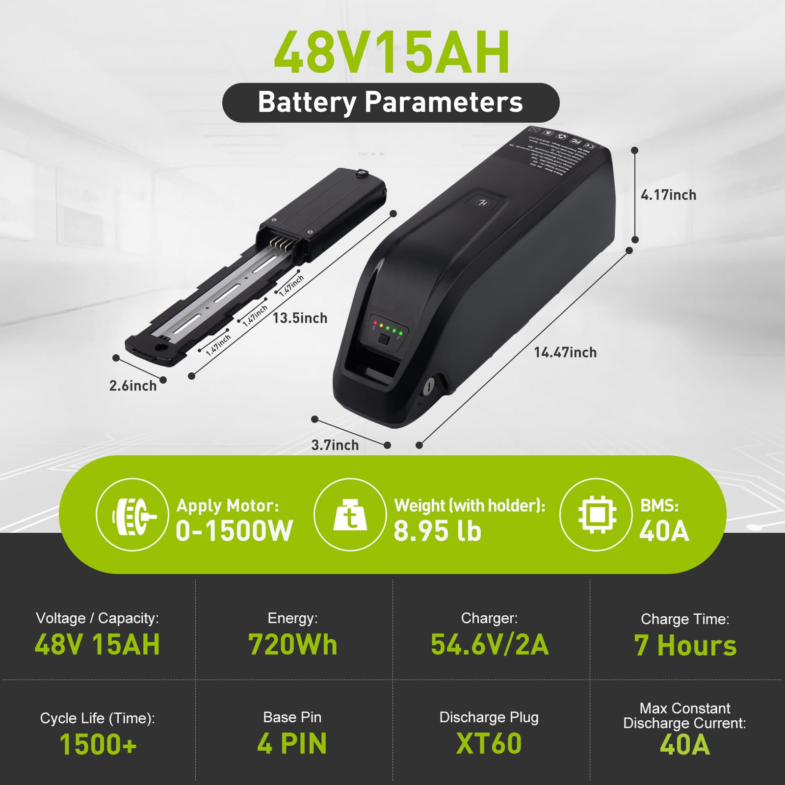 48V 52V Lithium Ebike Battery Pack with 2A Fast Charger | BMS Protection | USB Port & LED Display | Compatible with Electric Bikes & Scooters | Perfect for Commuting, Mountain Biking & Urban Travel