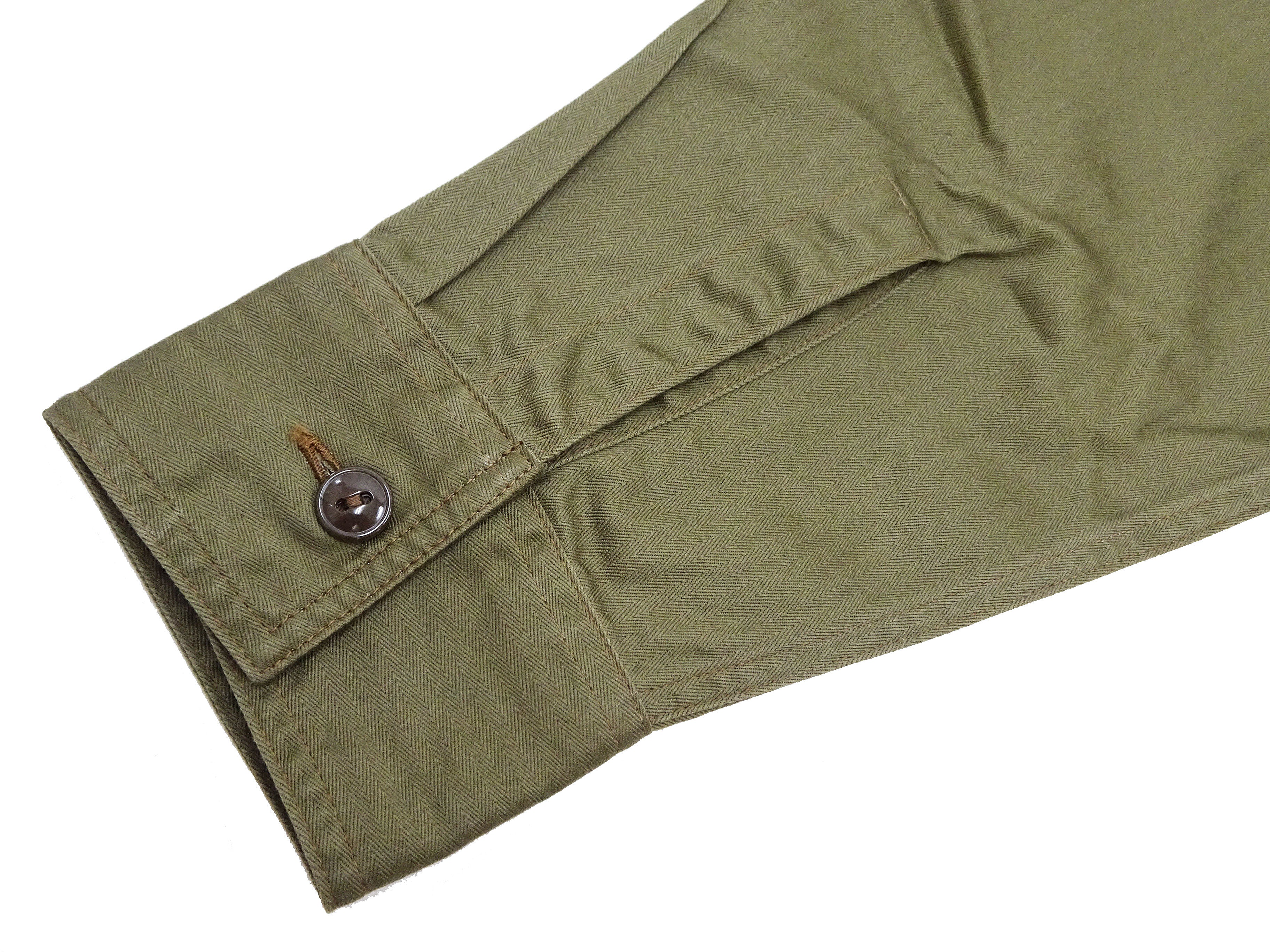 Buzz Rickson Men's Herringbone HBT Button-Up Work Shirt - Long Sleeve Casual Shirt in Olive (BR29390) | Durable Workwear for Outdoor Activities & Everyday Wear