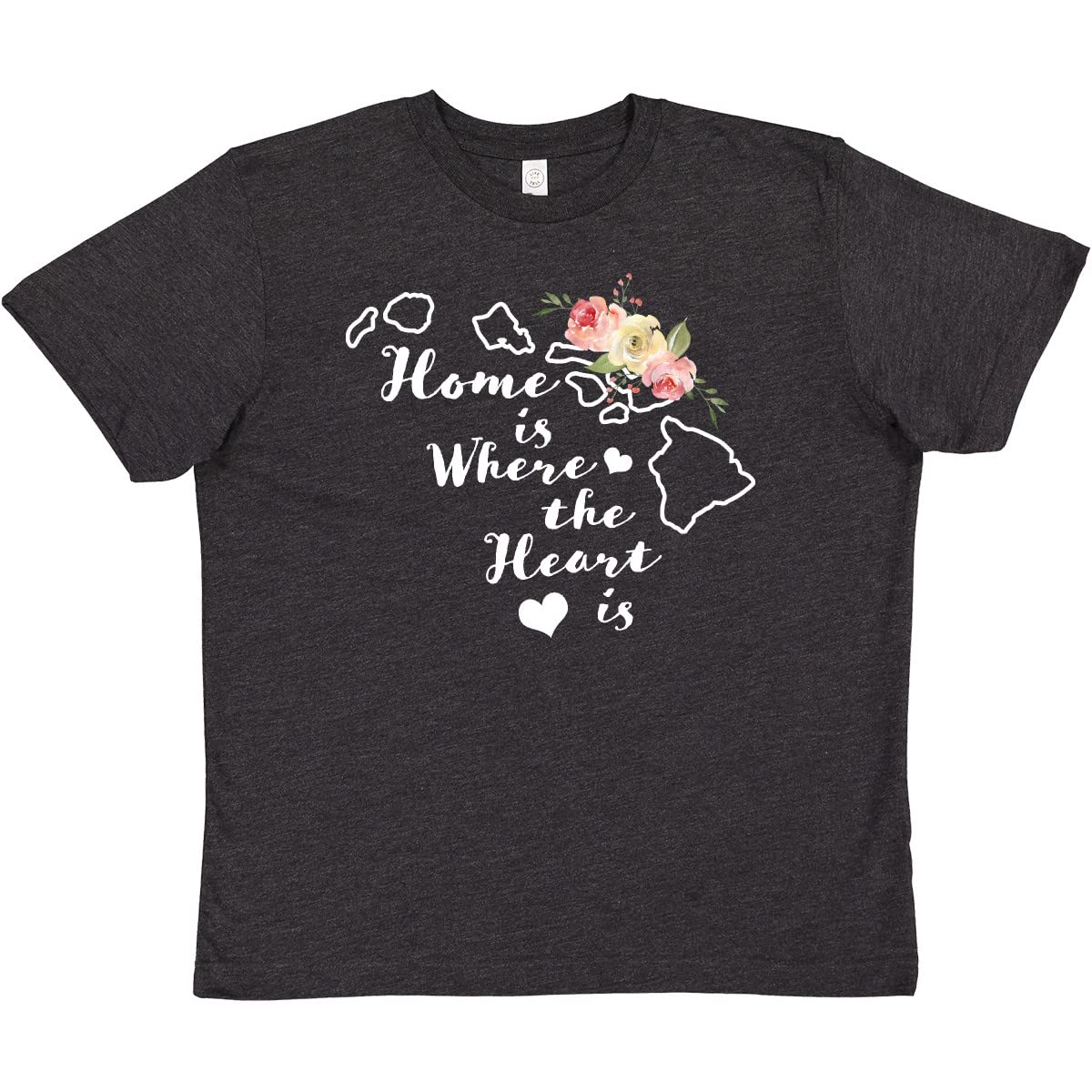 Inktastic Hawaii Home is Where The Heart is Watercolor Floral Youth T-Shirt - Cute Tropical Vacation Outfit for Girls, Beach Party & Summer Fashion