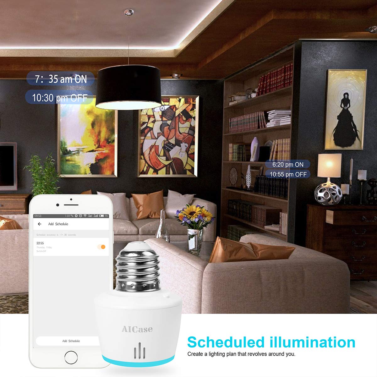 Smart WiFi E27/E26 Light Socket - 2 Pack, Wireless Remote Control Bulb Holder Compatible with Alexa & Google Home, White - Perfect for Smart Home Automation & Voice Control Lighting