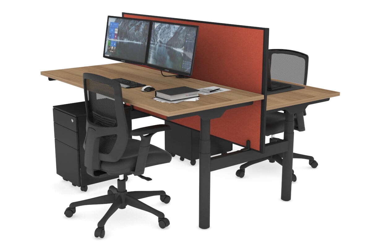 Flexi Premium Height Adjustable 2-Person H Bench Workstation - Black Frame [1600L x 700W] - Ergonomic Office Desk for Collaborative Workspaces & Home Offices