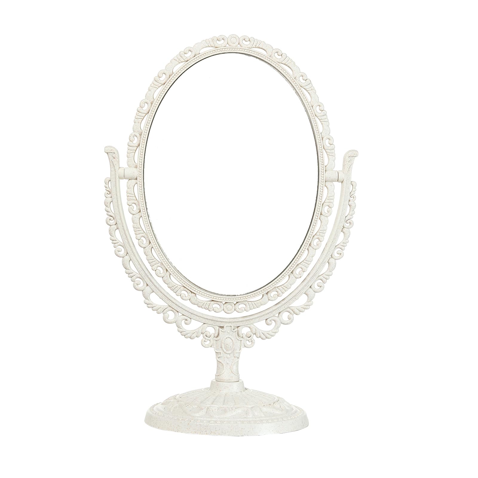XPXKJ 5x4 Inch Tabletop Makeup Mirror with 360° Rotation & 3X Magnification - Two-Sided Vintage Vanity Mirror for Desk, Bathroom, Bedroom | Perfect for Makeup Application, Skincare Routine & Home Decor (Mini Oval, Beige)