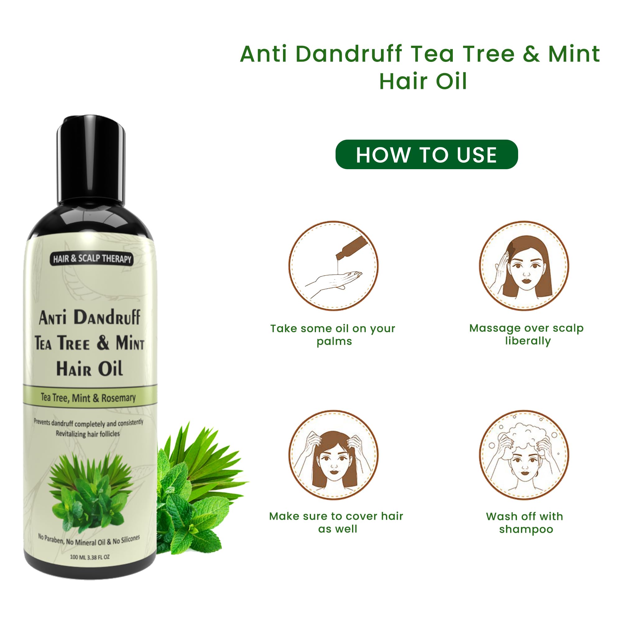 Manarya Sun's Heart Anti Dandruff Tea Tree & Mint Hair Oil 100ml - Natural Scalp Treatment for Dry Itchy Scalp & Hair Growth - Perfect for Daily Hair Care & Scalp Massage