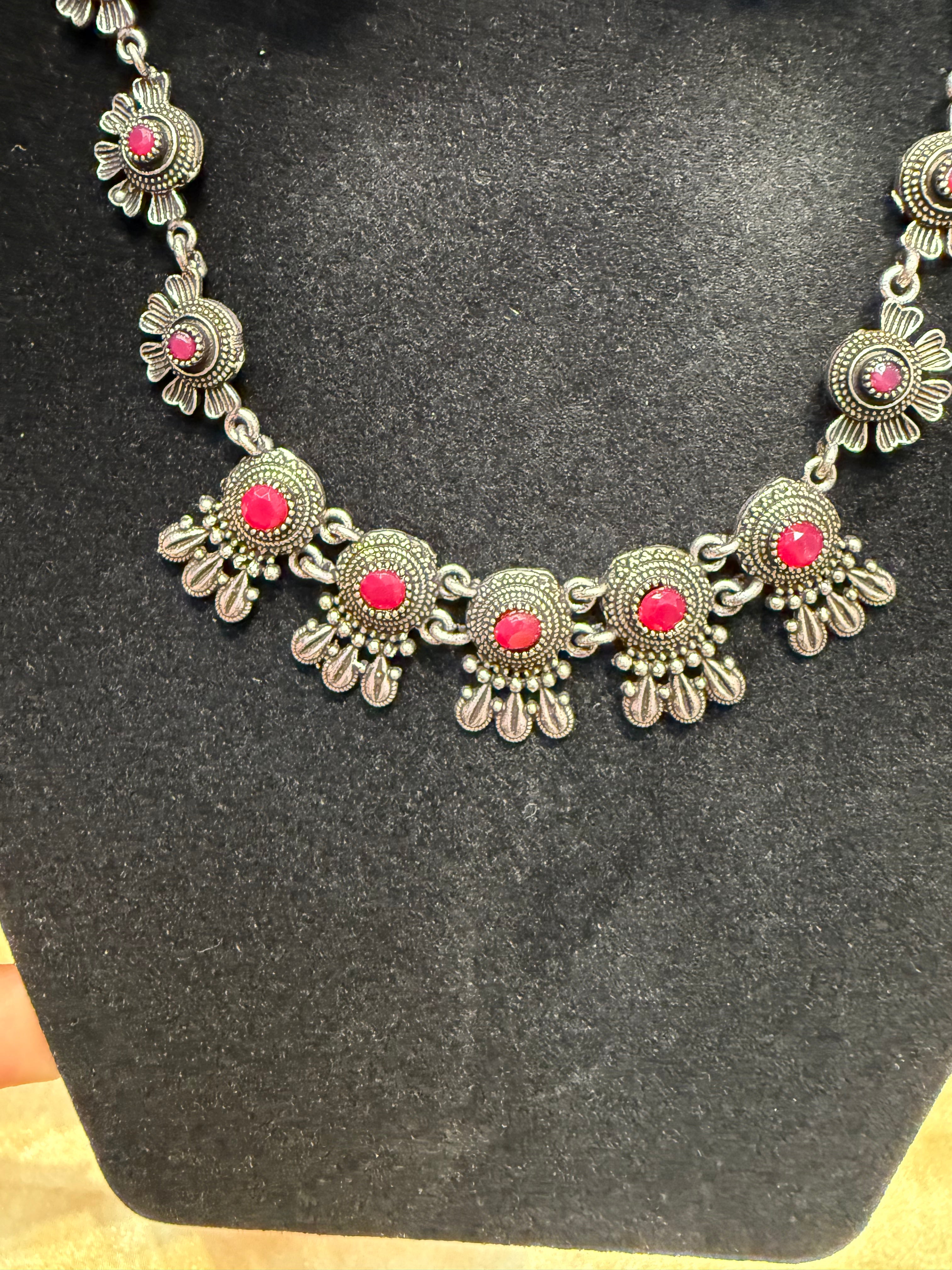 Elegant Pink Oxidized Designer Pearl Drop Jhumka Necklace Set - Perfect for Weddings, Parties & Ethnic Fashion