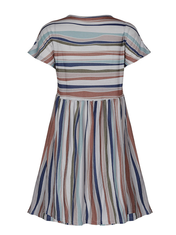 Women's Casual Short Sleeve Striped Dress - Summer Beach Wear, Office Outfit & Weekend Brunch Dress