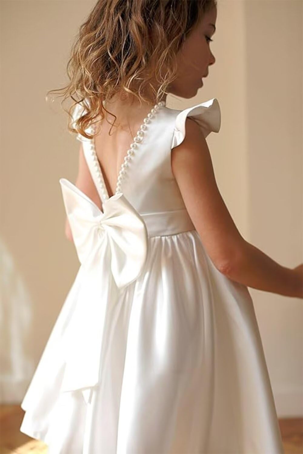 Satin Pearl Flower Girl Dresses for Wedding - Kids Princess Pageant Dress with Bow Knot, Prom Ball Gown Tutu Skirt - Perfect for Weddings, Birthday Parties & Special Occasions