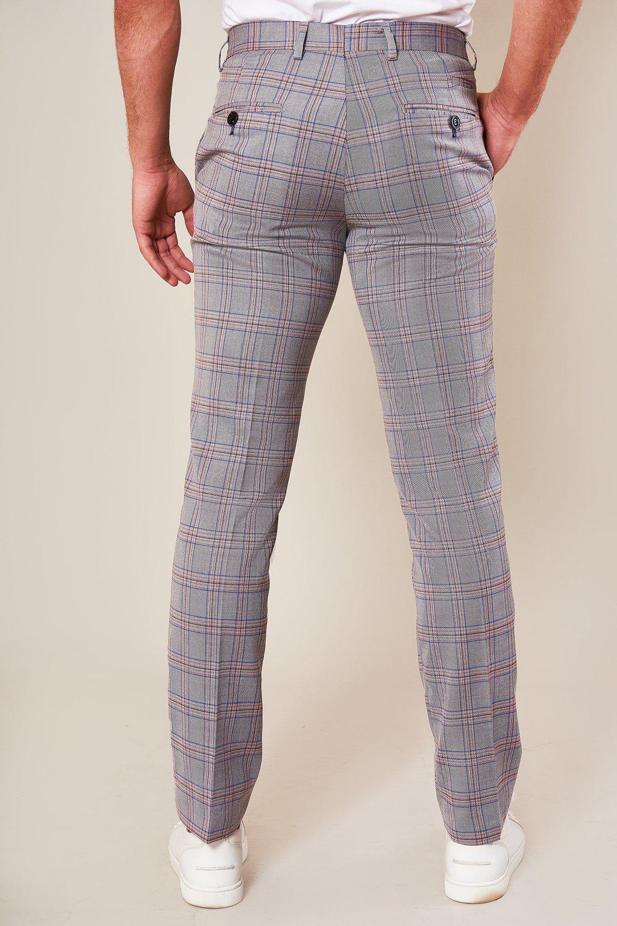ALVIN Grey Pink Check Trousers for Women - Stylish Plaid Pants for Office, Casual & Fall Outfits