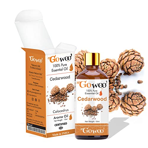 GO WOO 100% Pure Cedarwood Essential Oil - Virgin, Undiluted, Therapeutic Grade for Aromatherapy, DIY Skincare & Natural Home Fragrance