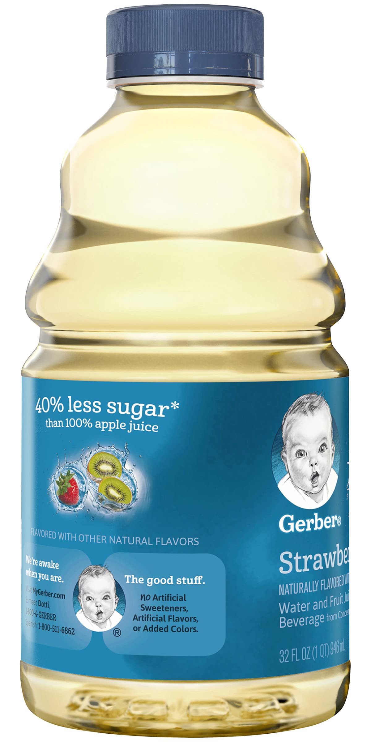 Gerber Water & Fruit Toddler Juice Blend - Strawberry Kiwi Flavor, 32oz Bottles (Pack of 6) | Healthy Hydration for Kids | Perfect for Daycare, Lunchboxes & On-the-Go Snacks