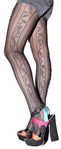 Lace Poet Silver Rose Garden Pattern Tight Stockings - Elegant Floral Design for Women, Perfect for Parties, Weddings & Special Occasions