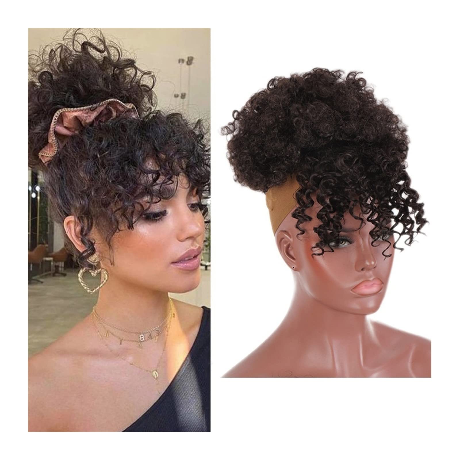 DYPASA Kinky Curly Clip-in Ponytail Hair Extensions for Women - Afro High Puff Synthetic Hair Bun with Bangs | Natural Look for Daily Wear, Parties & Cosplay (Color Q35-2)