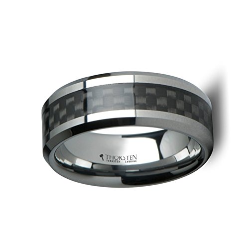 Premium Tungsten Carbide Wedding Band Ring for Men - High Tech Black Carbon Fiber Inlay, 8mm Width, Polished Edges - Durable & Scratch Resistant - Perfect for Engagement, Anniversary & Everyday Wear