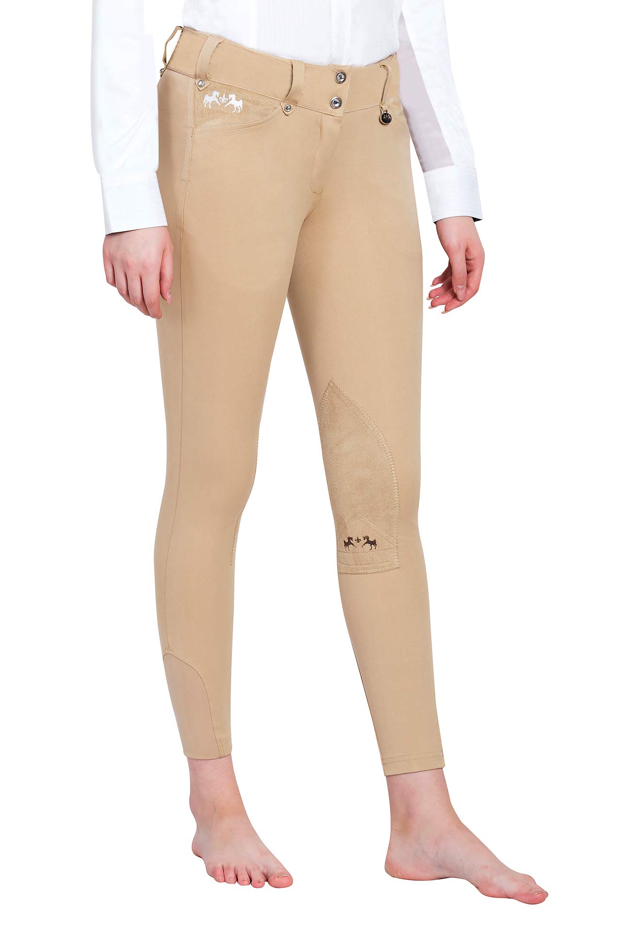 Equine Couture Ladies Blakely Knee Patch Breeches with Contrast Saddle Stitch - Comfortable Equestrian Riding Pants for Women - Perfect for Horseback Riding, Dressage & Show Jumping