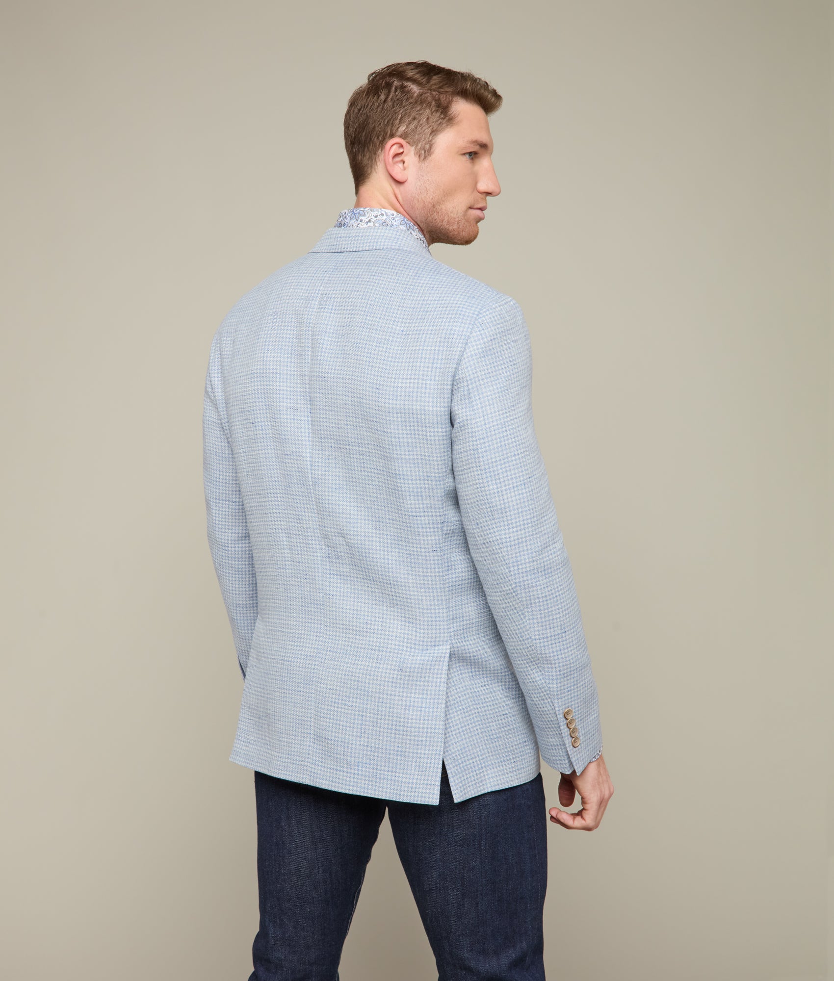 Lucchese Light Blue and Cream Mini Check Sport Coat for Men | Stylish Casual Blazer for Office, Weddings & Outdoor Events