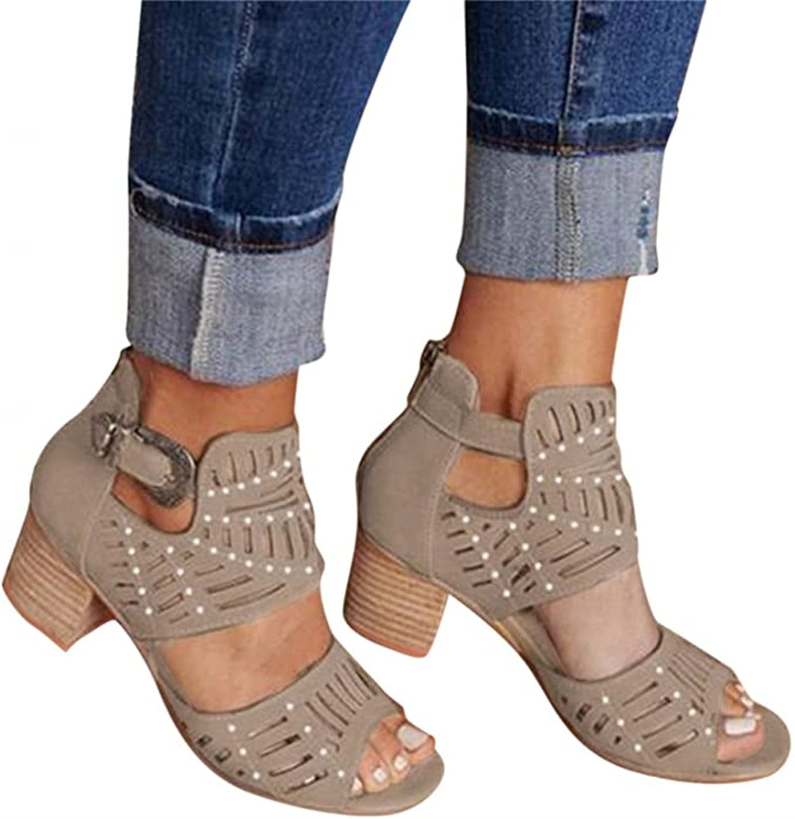 Elegant Women's Clear Chunky Block High Heel Sandals - Sexy Strappy Open Toe Dressy Summer Shoes with Buckle Ankle Strap | Perfect for Weddings, Parties, Beach Vacations & Casual Outings