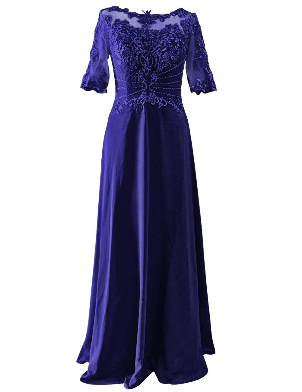Elegant Mother of The Bride Dresses - Long Formal Evening Gown with Lace Applique & Beaded Short Sleeves | Perfect for Weddings, Galas & Special Occasions