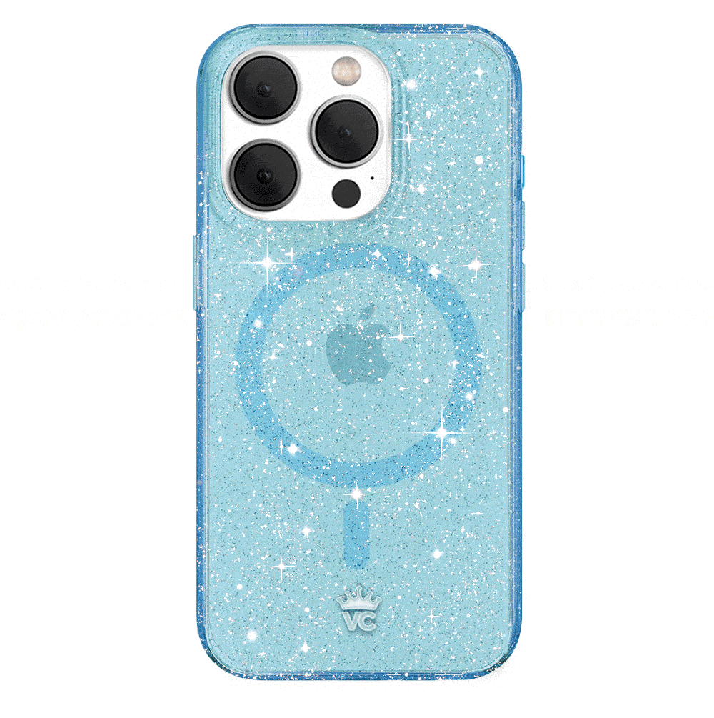 Blue Stardust Glitter iPhone Case - Shatterproof Protective Cover for iPhone 13/14/15 Pro Max - Sparkly Glitter Phone Case for Women Girls - Perfect for Parties, Travel & Everyday Use