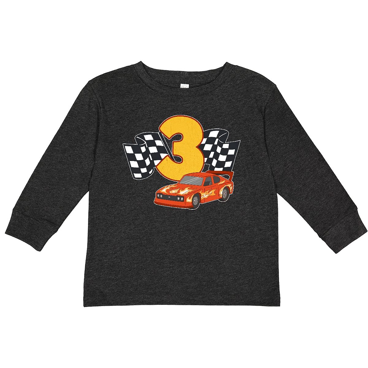 Inktastic Number 3 Race Car Toddler Long Sleeve T-Shirt - Cute Boys' Graphic Tee for Playdates, Birthday Parties & Family Outings
