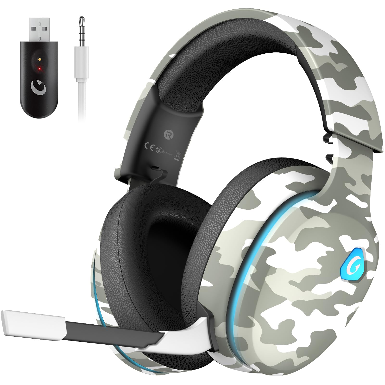 Wireless Gaming Headset for PC/PS4/PS5/Nintendo Switch - 2.4GHz Wireless Headphones with 50mm Drivers, Noise Cancelling Mic & Surround Sound (Camouflage) - Perfect for Competitive Gaming, Streaming & Online Chat