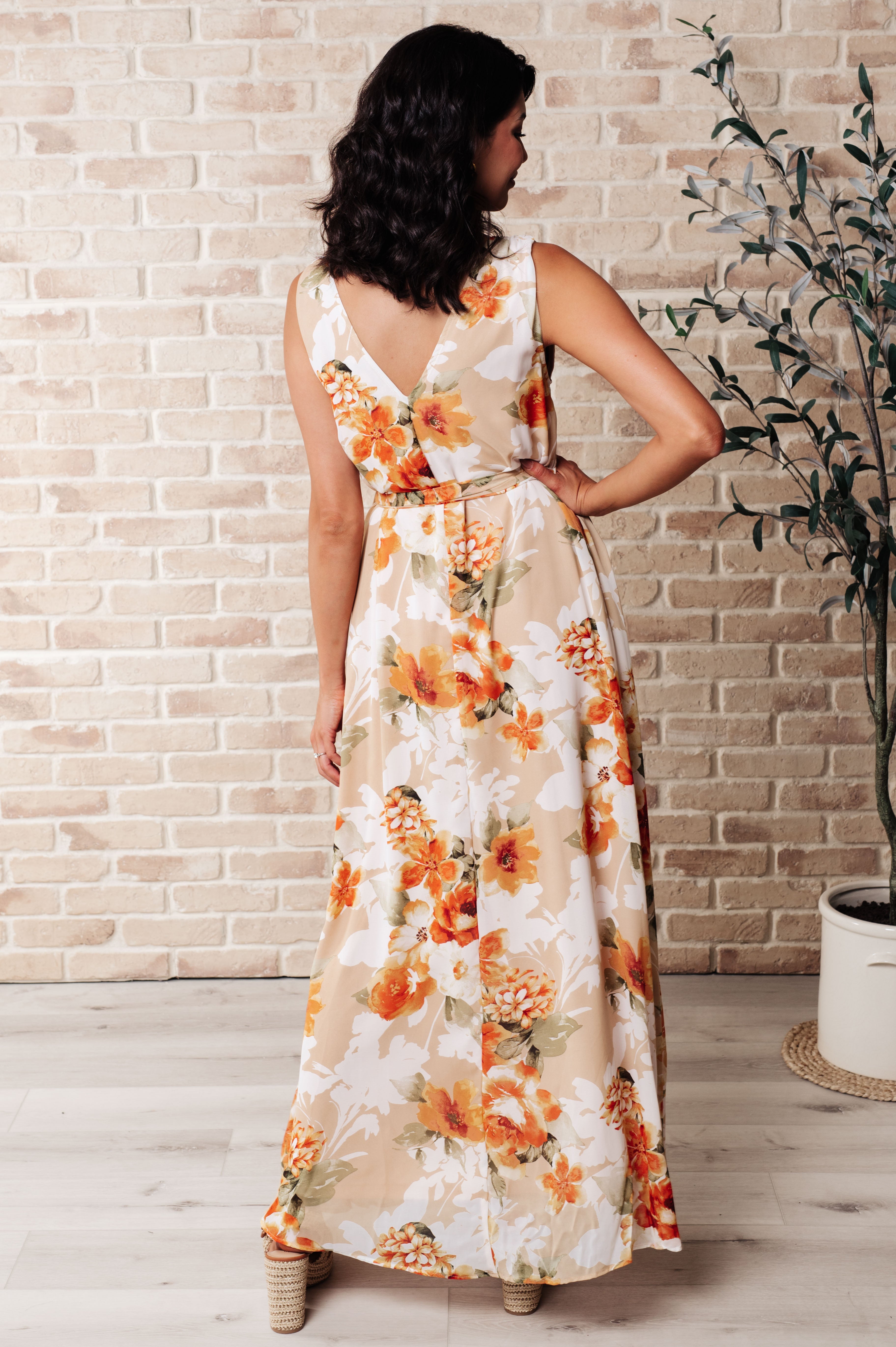Sunny Orange Floral V-Neck Dress - Perfect for Summer Outings, Beach Vacations & Casual Dates