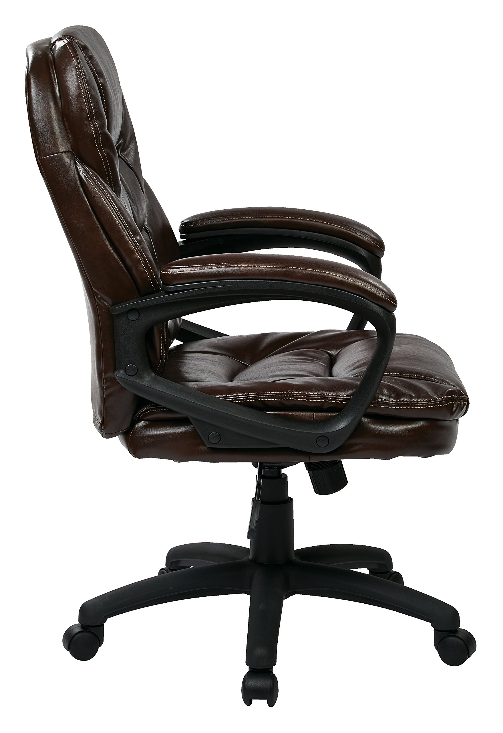 Office Star FL Series Faux Leather Adjustable Office Chair with Lumbar Support & Padded Arms - Chocolate - Ergonomic Manager Chair for Home Office, Gaming & Workspace Comfort