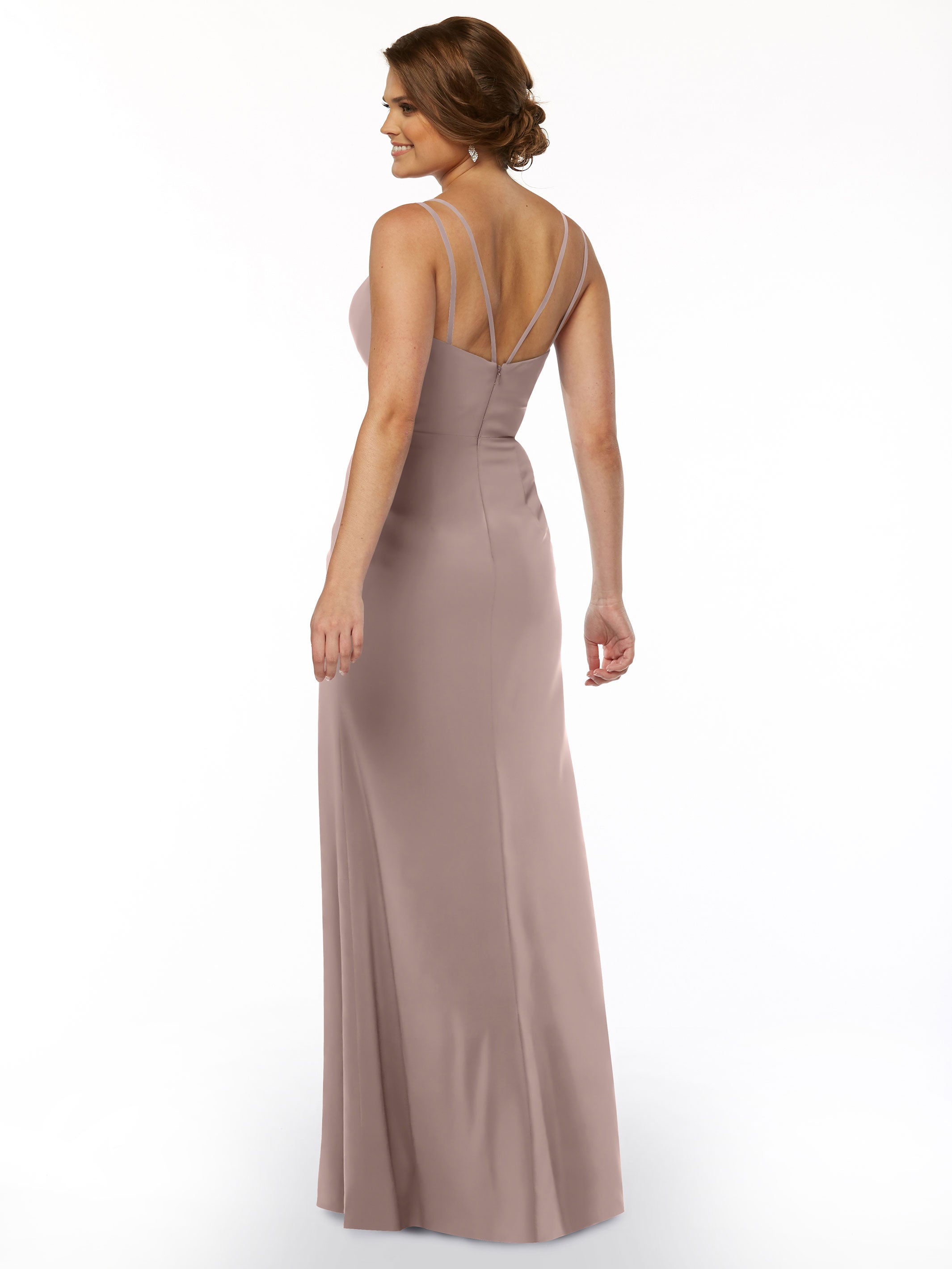 Elegant 83030 Sheath Stretch Chiffon Bridesmaid Dress with Bateau Neckline & Thigh Slit - Perfect for Weddings, Formal Events & Evening Parties