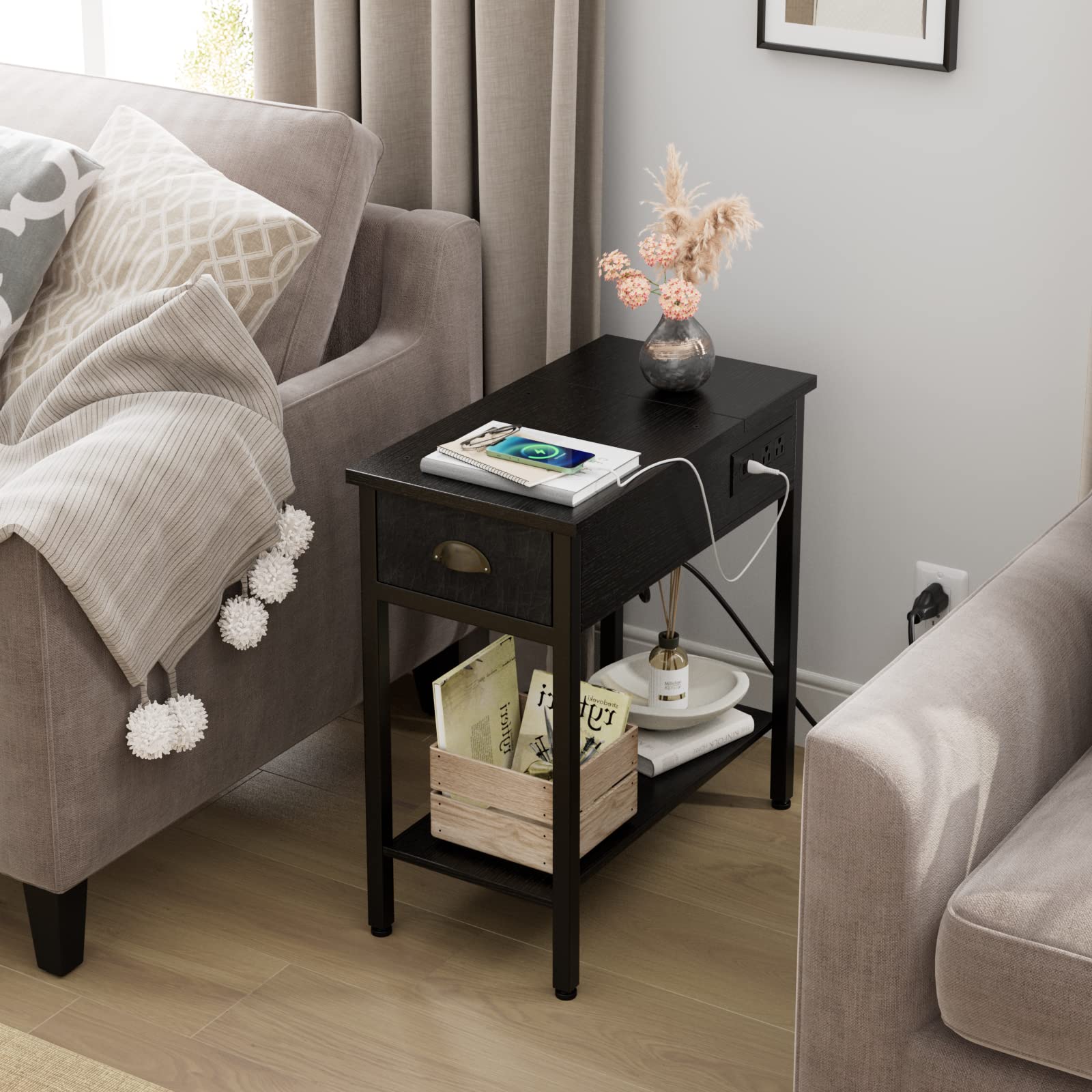 Alkmaar EDC001 Modern End Table - Small Side Table for Living Room, Bedroom, Office - 1 Piece Black Accent Table - Perfect for Coffee, Books, Lamps & Home Decor