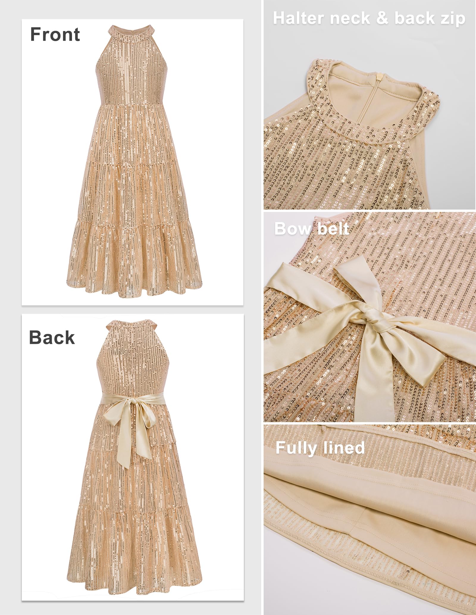 GRACE KARIN Girls Sequin Party Dress Elegant Formal Long Maxi Dress for Kids Age 5-14 Years - Perfect for Birthday Parties, Pageants, and Special Occasions