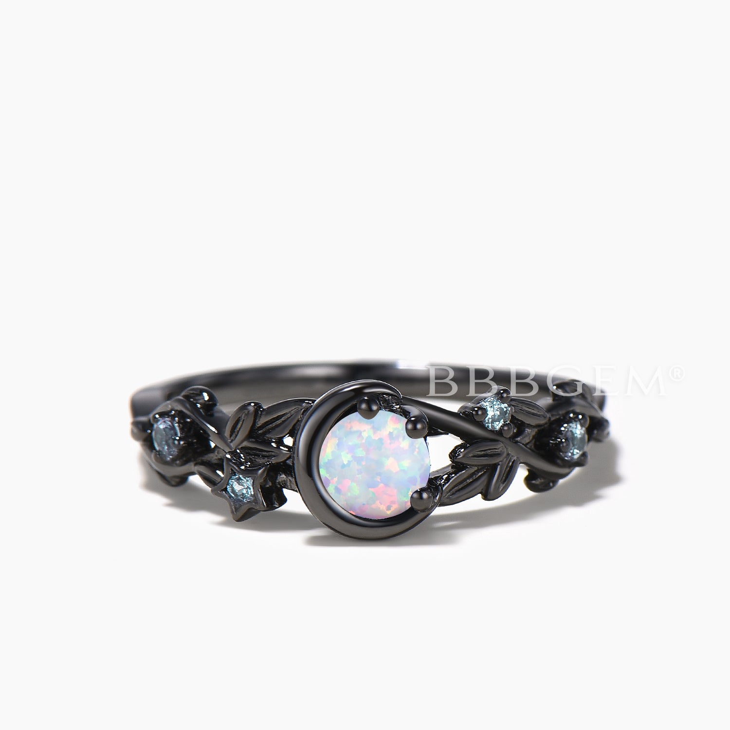 Natural White Opal & Alexandrite Moon Engagement Ring Set – Round Cut Bridal Jewelry for Wedding, Proposal & Anniversary Gifts