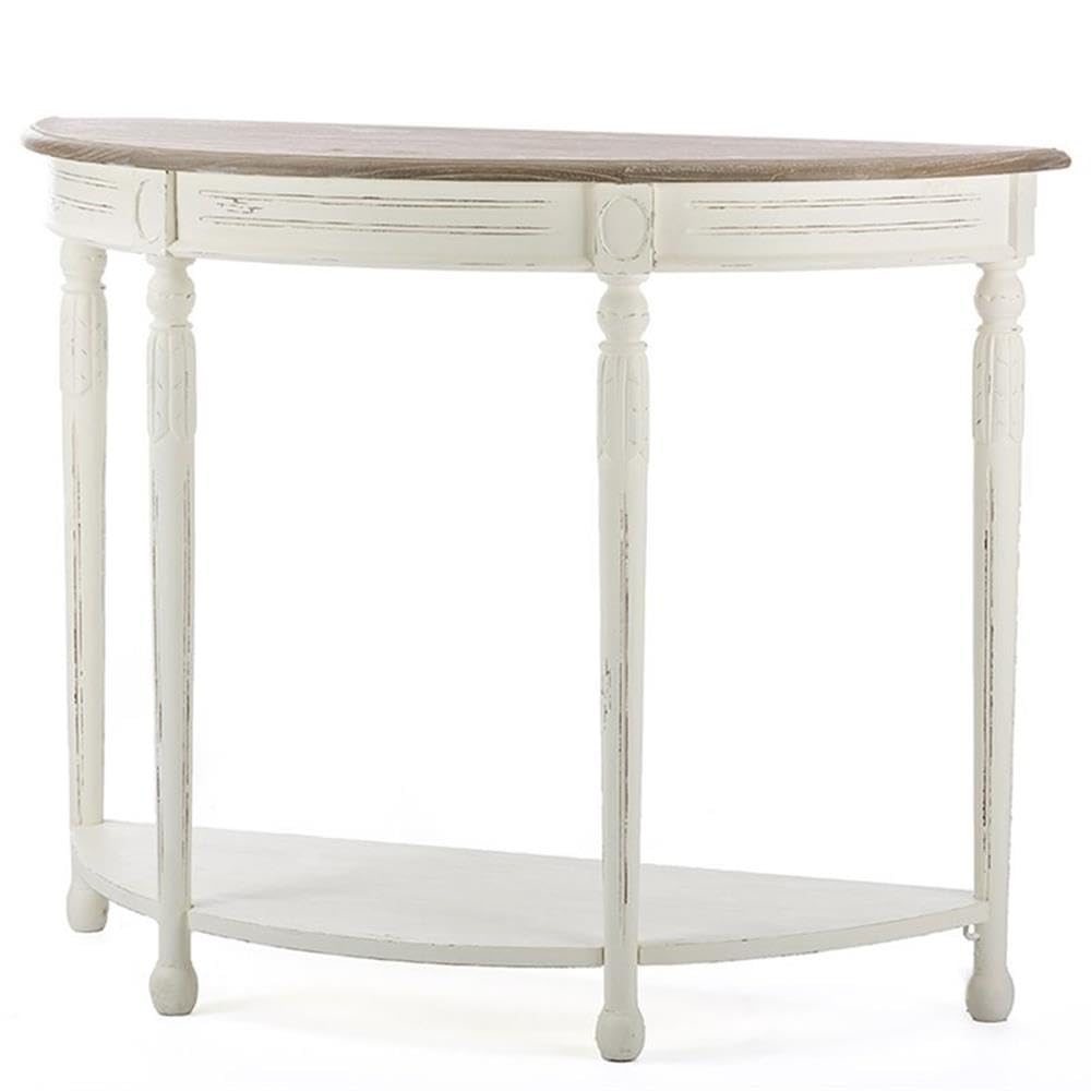 Allora Contemporary Console Table - Antique White & Natural Finish - Entryway, Living Room, Hallway Decor for Modern Homes