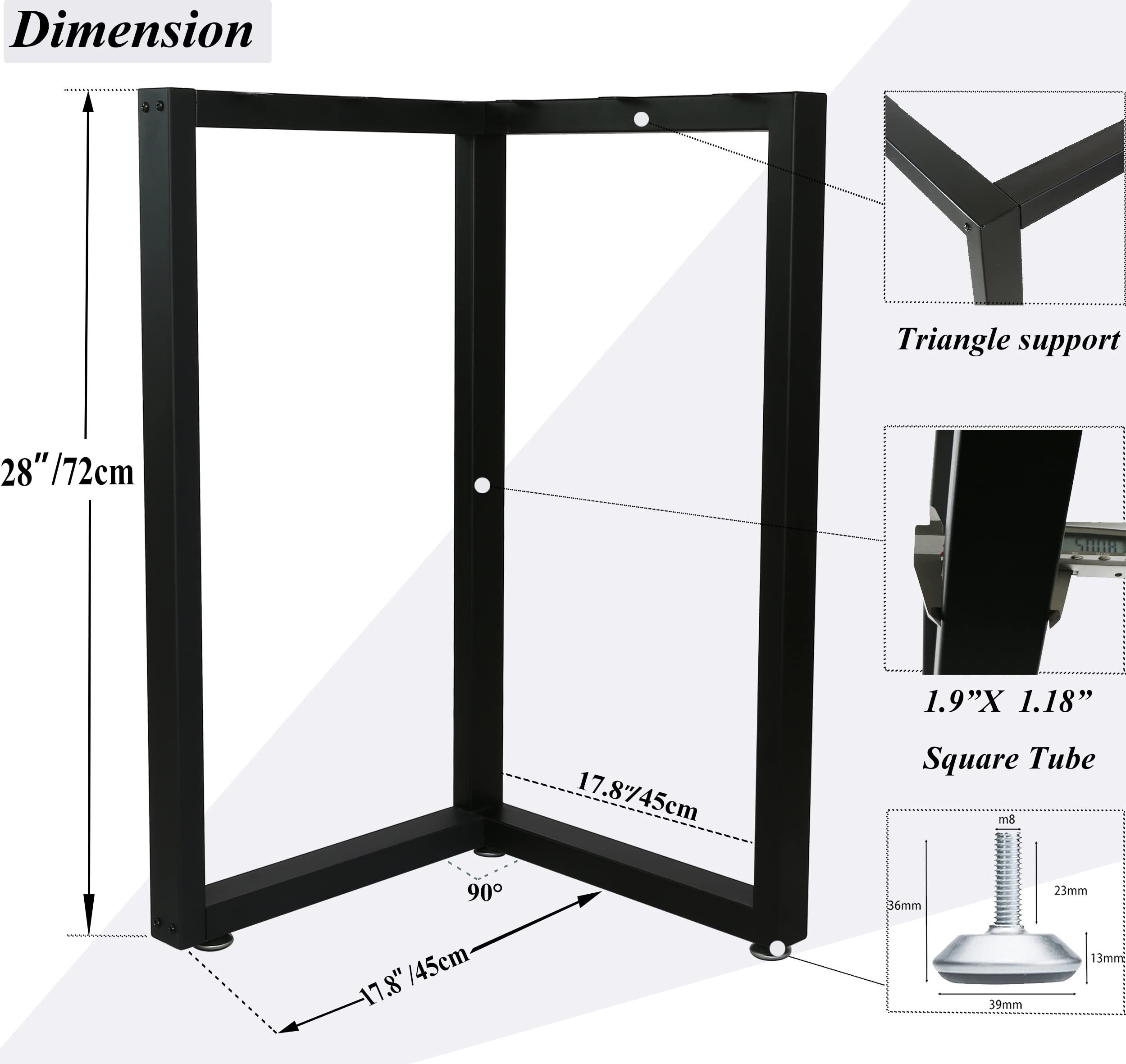 28 Inch Heavy Duty Metal Table Legs - Square Tube Replacement Legs for Coffee & Dining Tables (Set of 2) | Durable Furniture Legs for Home & Office Use