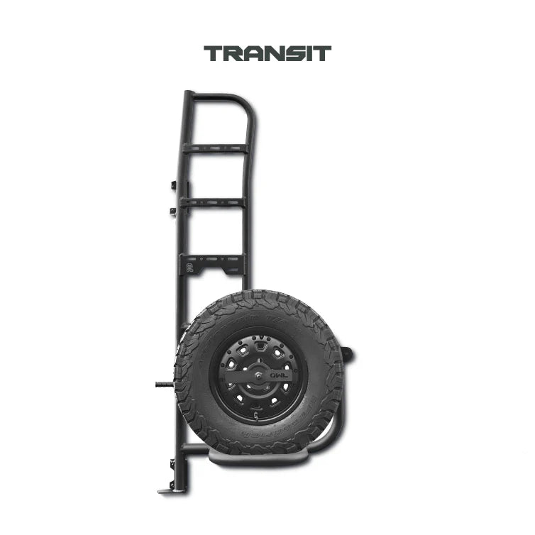 Owl Explorer Ladder & Tire Carrier for 2015-2023 Ford Transit High Roof Van | Heavy Duty Roof Accessories for Camping & Overlanding Adventures