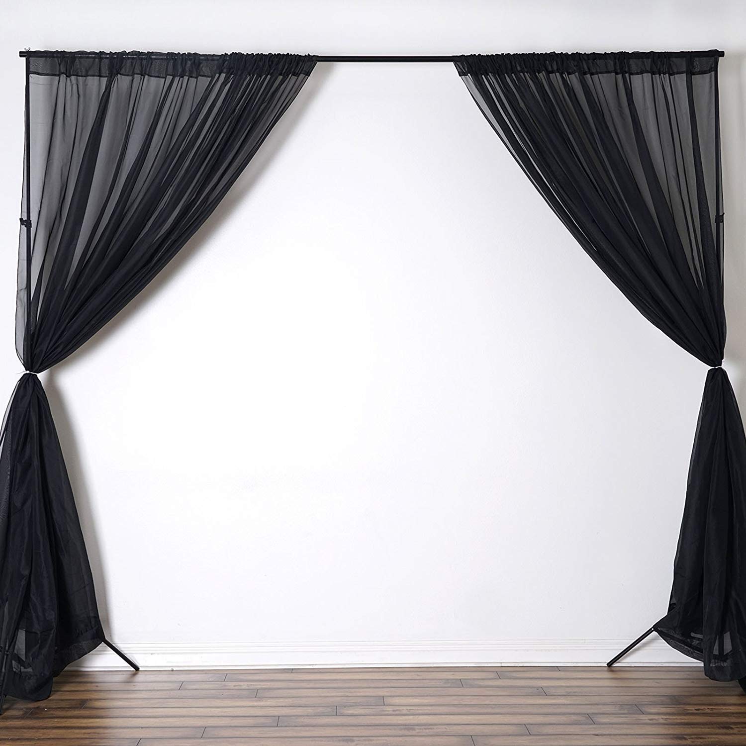IFR Chiffon Wedding Drapes & Backdrop Curtains - 58x120 Inch Black Sheer Fabric Panels for Wedding Decor, Party Events, Photo Booth & Stage Backdrops