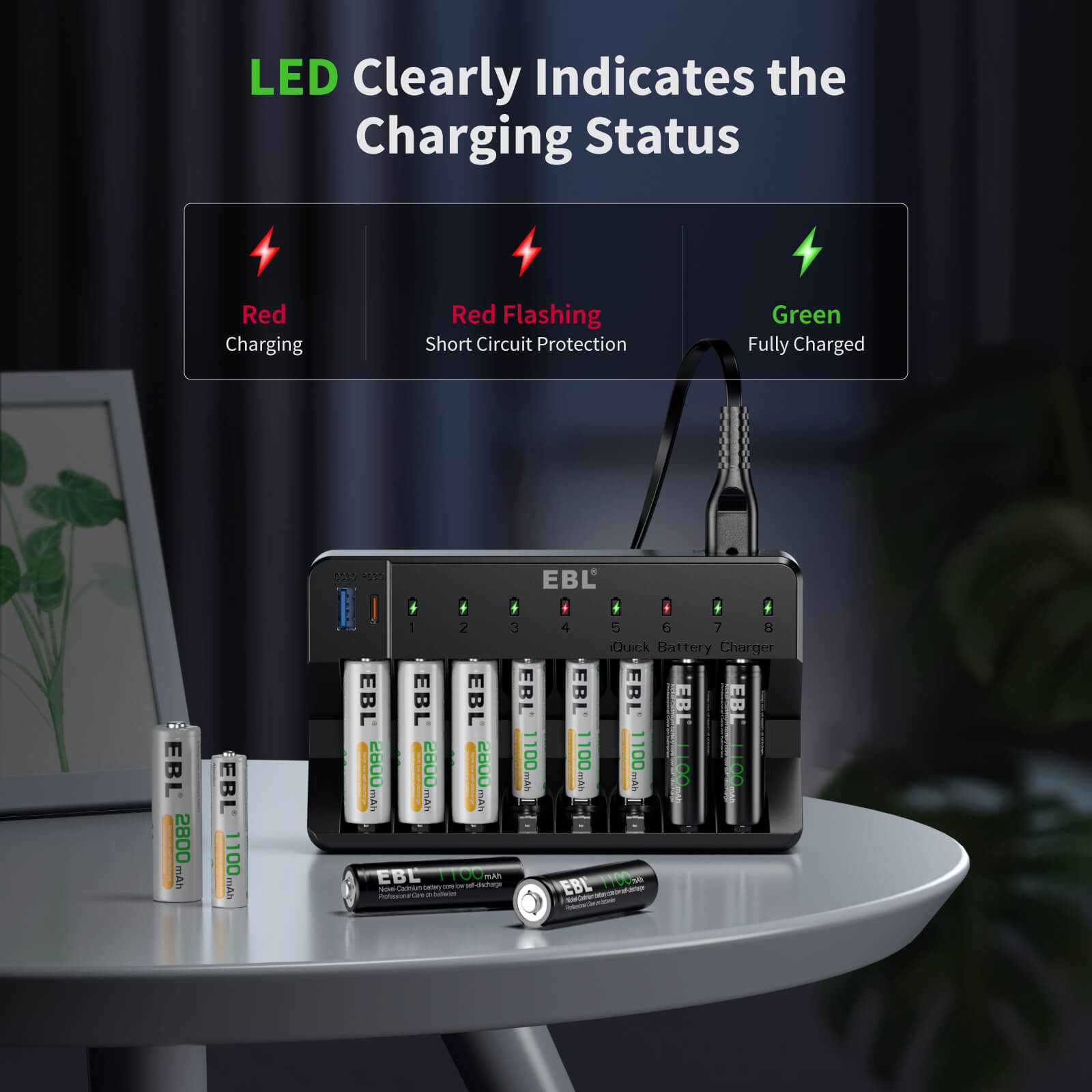 EBL 8 Bay Fast Battery Charger for AA AAA Ni-MH Ni-CD Rechargeable Batteries - Perfect for Cameras, Toys, Flashlights & Home Electronics