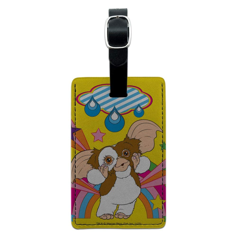 Gremlins Gizmo Rainbow Rectangle Leather Luggage Tag - Durable Suitcase ID Card Holder for Travel Accessories - Perfect for Carry-On Bags, Backpacks & Suitcase Identification