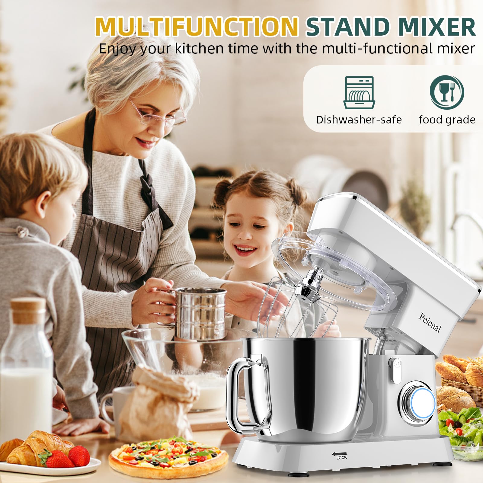 5.5QT Stand Mixer with 10+ Speeds - Tilt-Head Electric Kitchen Mixer with Stainless Steel Bowl, Dough Hook, Beater & Whisk - Perfect for Baking Cakes, Cookies & Bread Dough - White