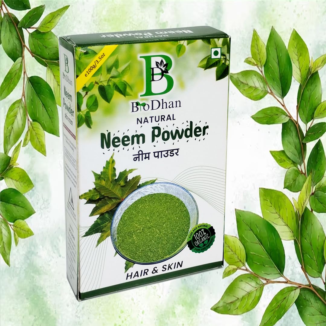 BioDhan Pure Neem Leaves Powder 100g - Organic Ayurvedic Treatment for Acne, Clear Skin & Healthy Hair | Natural Face Mask, Hair Care & Pigmentation Solution | Perfect for Daily Skincare & Holistic Beauty Routines