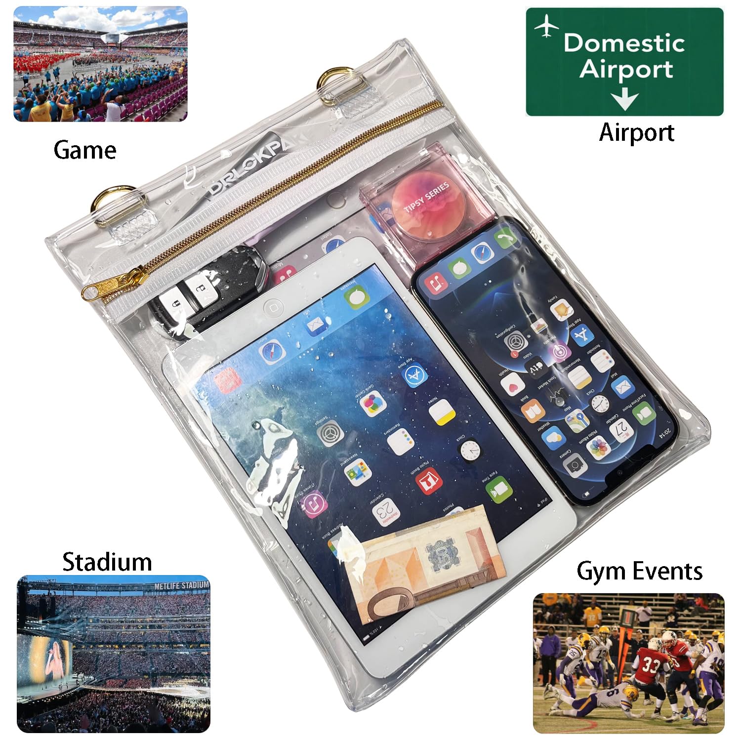DRLOKPAK Clear Crossbody Bag - Stadium Approved Transparent Purse for Concerts, Sports Events, Gym, Graduation & School - Secure & Stylish (Black) | Perfect for Music Festivals, NFL Games & Airport Security