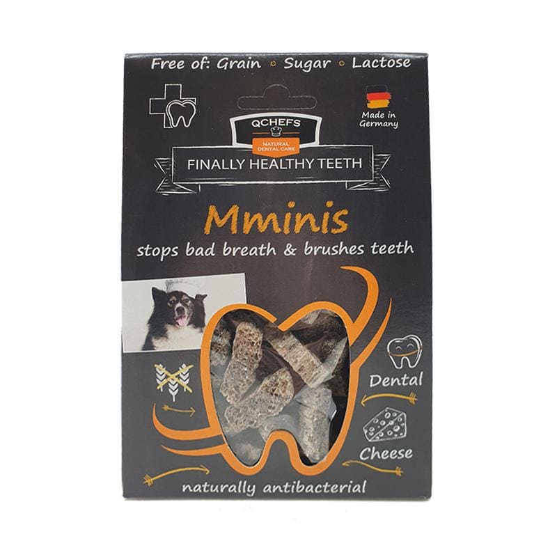 Qchefs Natural Cheese Mini Dental Dog Chews 65g - Healthy Teeth Cleaning Treats for Small & Medium Dogs - Perfect for Training, Rewards & Oral Care