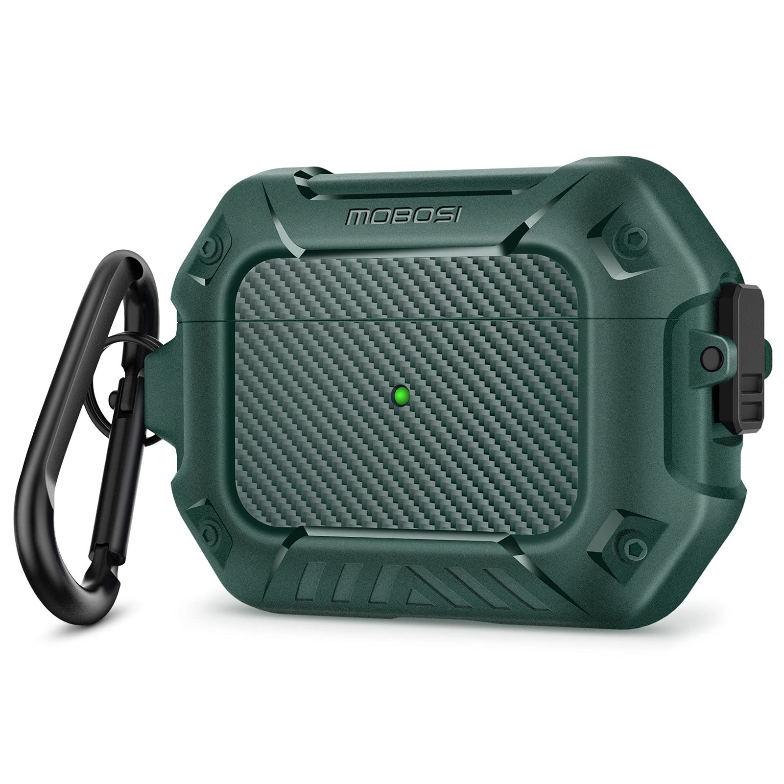 MOBOSI AirPods Pro Case - Shockproof Hard Shell Protective Cover with Secure Lock Clip & Keychain | Compatible with Wireless Charging | Durable Green Case for Travel, Gym & Outdoor Activities