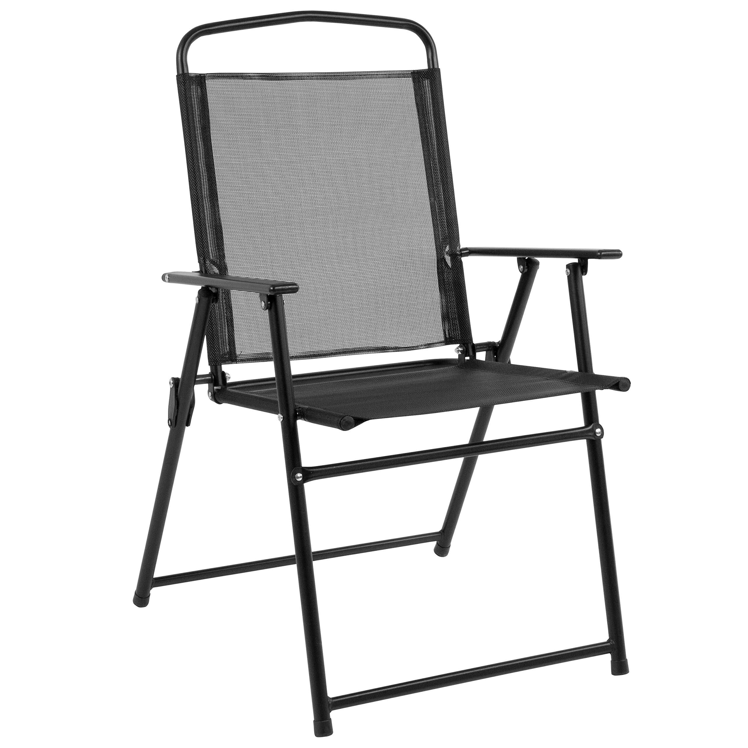 Emma & Oliver 6-Piece Black Patio Furniture Set with Umbrella Table & 4 Folding Chairs - Outdoor Garden, Backyard, Poolside Dining & Relaxation Set
