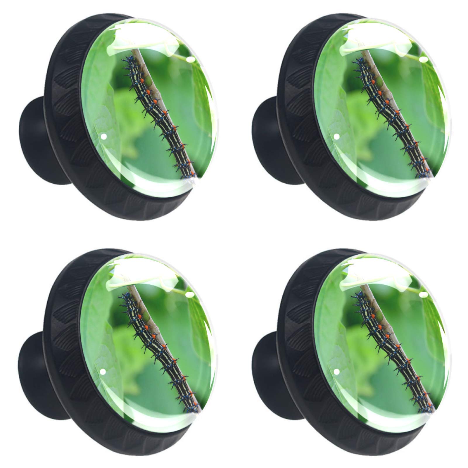 4-Piece Round Drawer Knobs Set - Caterpillar Print Kitchen Cabinet Hardware, Wardrobe & Dresser Handles with Screws | Perfect for Kids' Room, Nursery Decor & DIY Furniture Upgrades